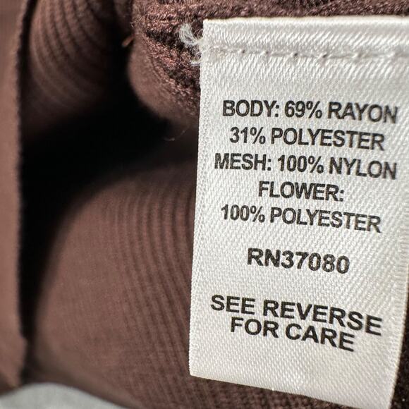 Cato Brown Ribbed Mock Neck Embellished Flower Blouse Women's XL Puff Sleeve - Picture 8 of 9